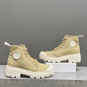 Palladium Beige Lace-Up High Top Athletic Boots Size 7